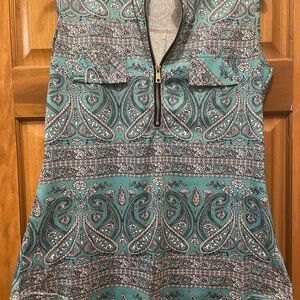 Teal Paisley Zip-Up Women's Top